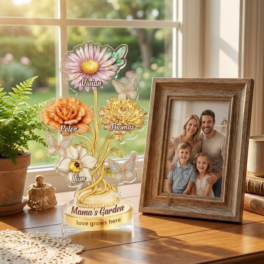 Personalized Mom's Garden Birth Month Diamond Flower Acrylic Block Plaque | Mother's Day Gift