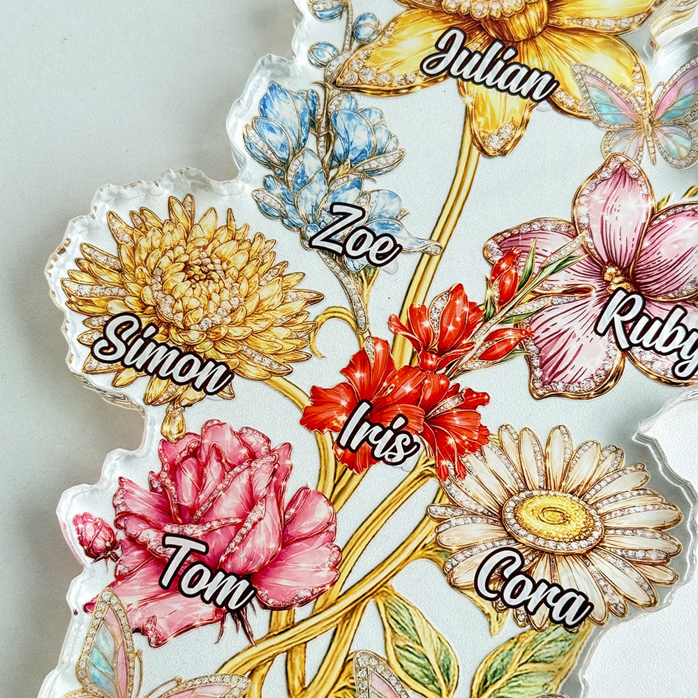 Personalized Mom's Garden Birth Month Diamond Flower Acrylic Block Plaque | Mother's Day Gift
