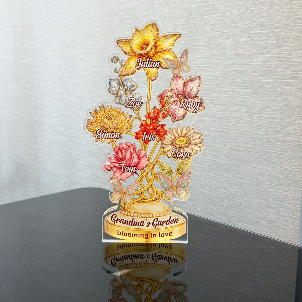 Personalized Mom's Garden Birth Month Diamond Flower Acrylic Block Plaque | Mother's Day Gift
