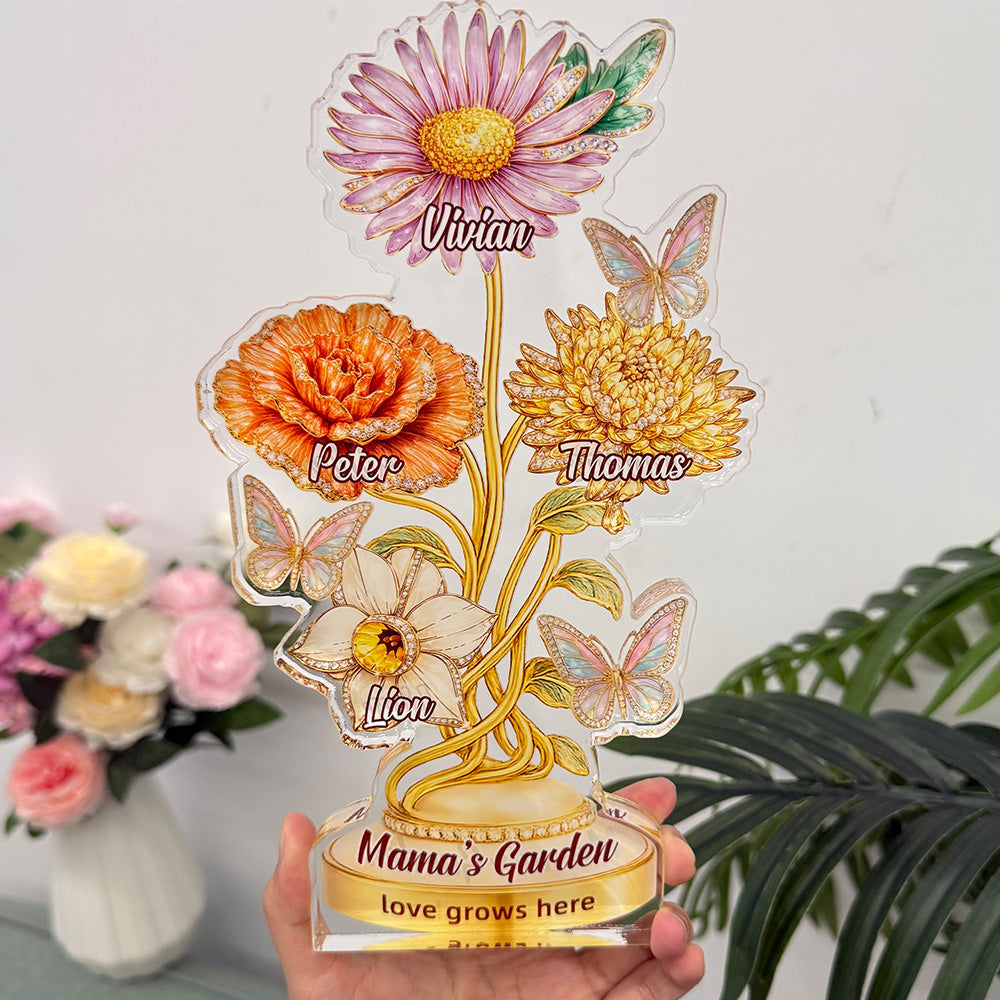 Personalized Mom's Garden Birth Month Diamond Flower Acrylic Block Plaque | Mother's Day Gift