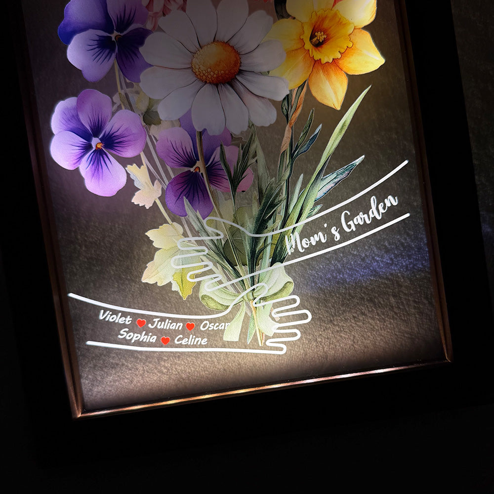 Custom Hug Birth Month Flower Bouquet with Names LED Night Light Frame | Mother's Day Gift