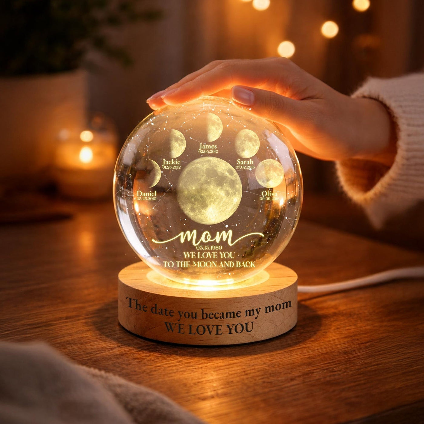 Personalized "To The Moon and Back" Moon Lamp for Mom – Custom 3D Crystal Night Light