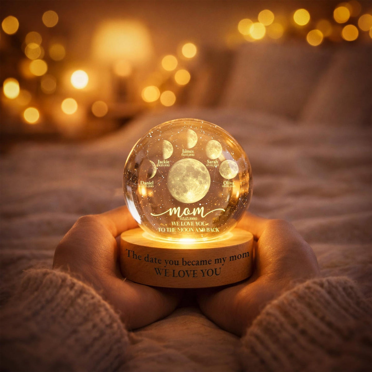 Personalized "To The Moon and Back" Moon Lamp for Mom – Custom 3D Crystal Night Light