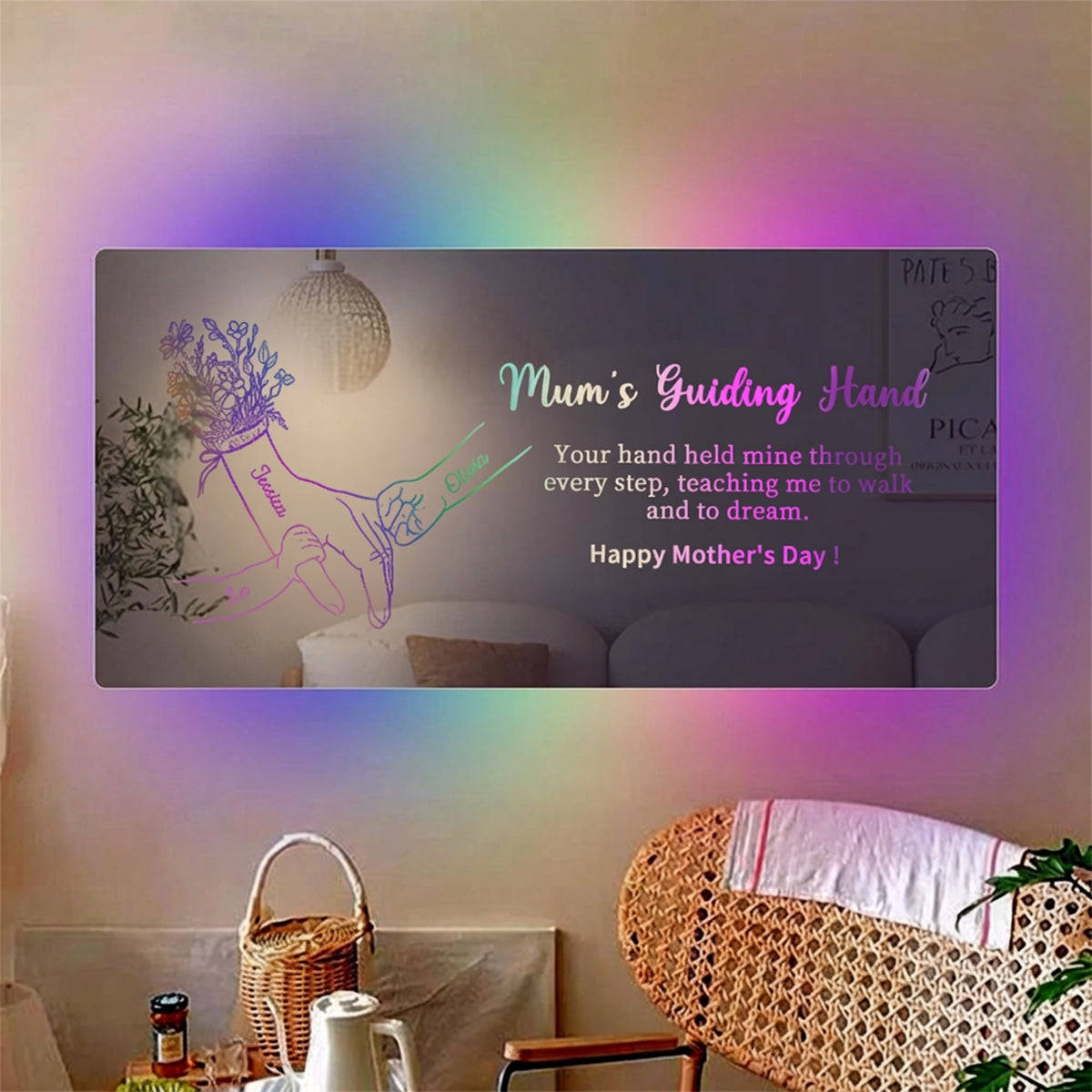 Hand in Hand Personalized Mom and Kids Personalized Mirror Light - Creative Mother's Day Gift