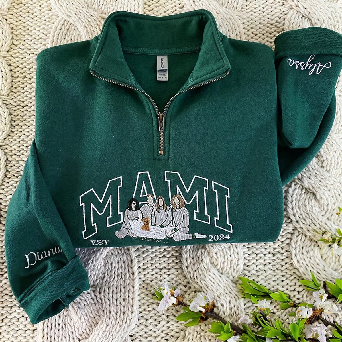 Custom Mama Sweatshirt with Photo - Personalized Embroidered Quarter Zip Pullover | Mother's Day Gift