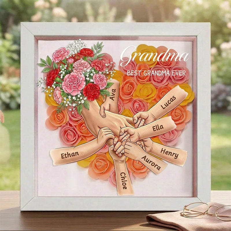 "Carnation"-Personalized Mom Holding Hands Memorial Shadow Box-Mother's Day Remembrance Frame, In Loving Memory Gift