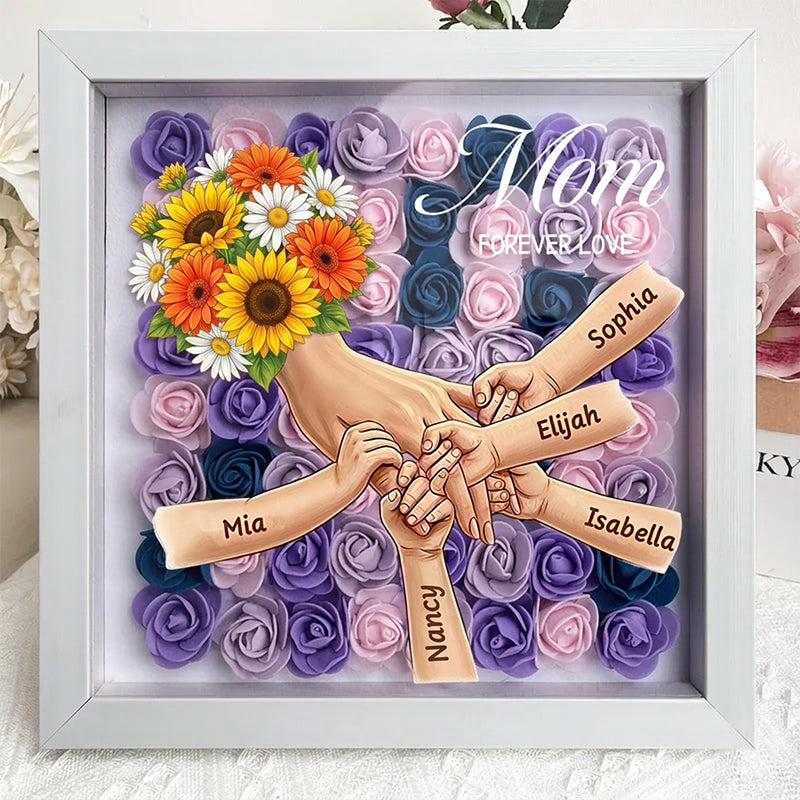 "sunflower"-Personalized Mom Holding Hands Memorial Shadow Box-Mother's Day Remembrance Frame, In Loving Memory Gift