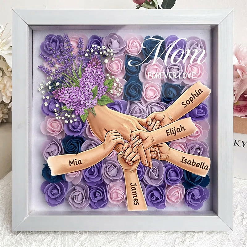 "Lavender"-Personalized Mom Holding Hands Flower Shadow Box-Mother's Day Remembrance Frame, In Loving Memory Gift