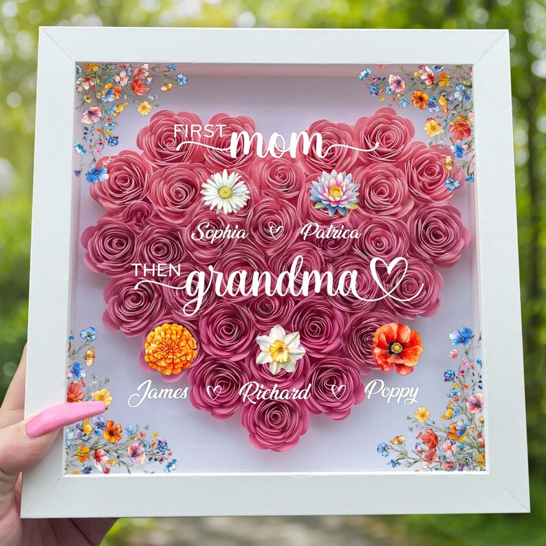 Custom First Mom Now Grandma Flower Shadow Box