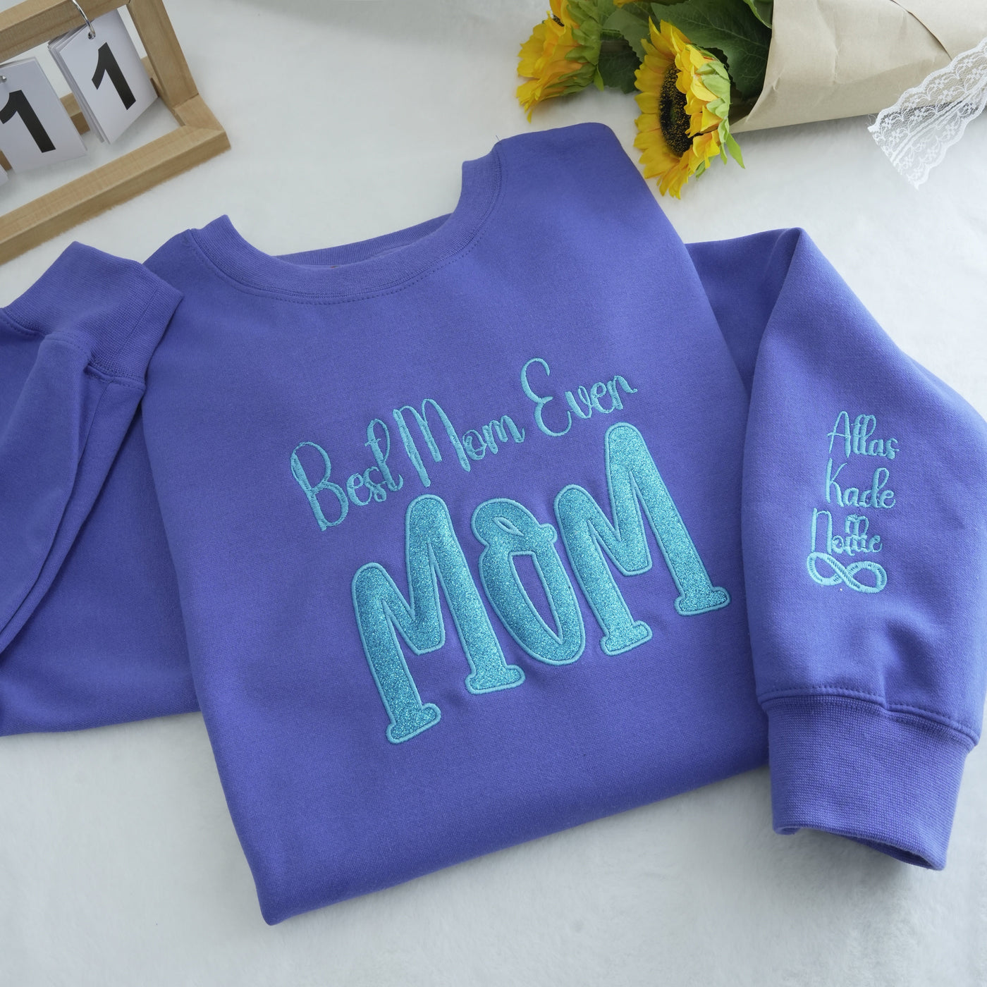 Custom Mom's Glitter Embroidered T-shirt and Sweatshirt | a gift for mom with a warm word