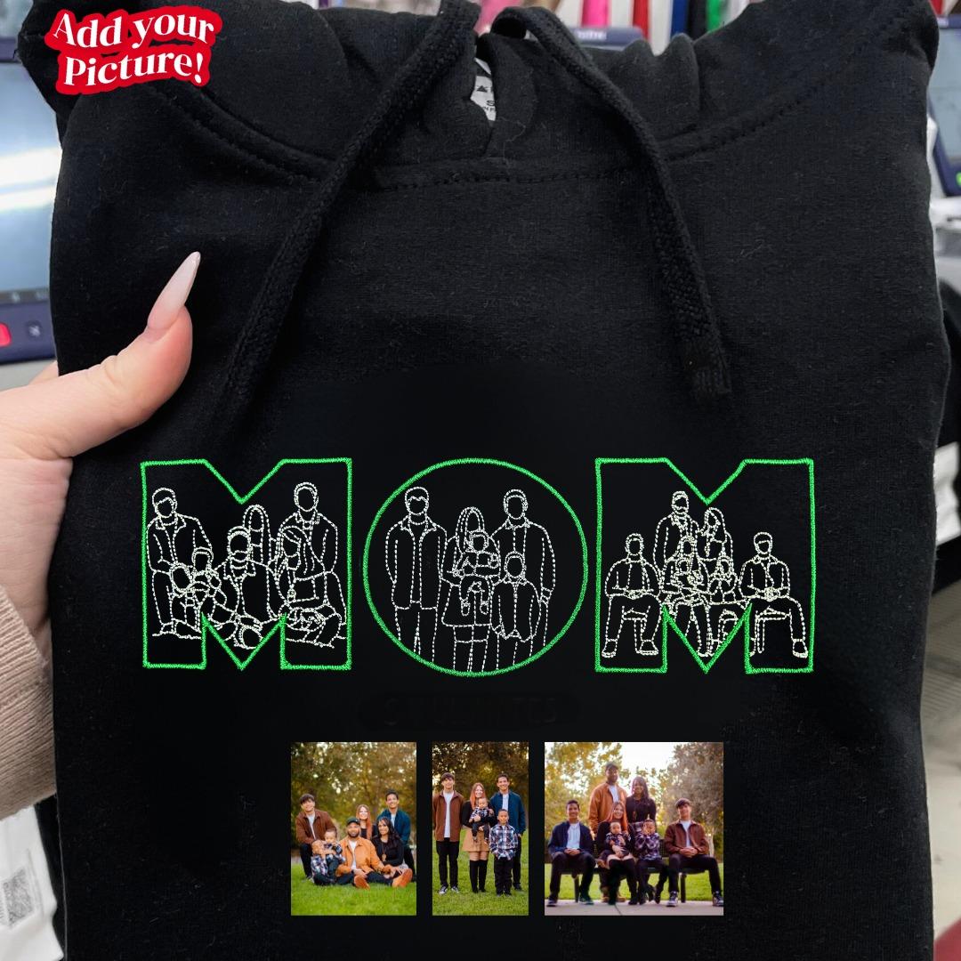 Custom Embroidered "MOM" Photo Portrait Sweatshirt | Mother's Day Gift