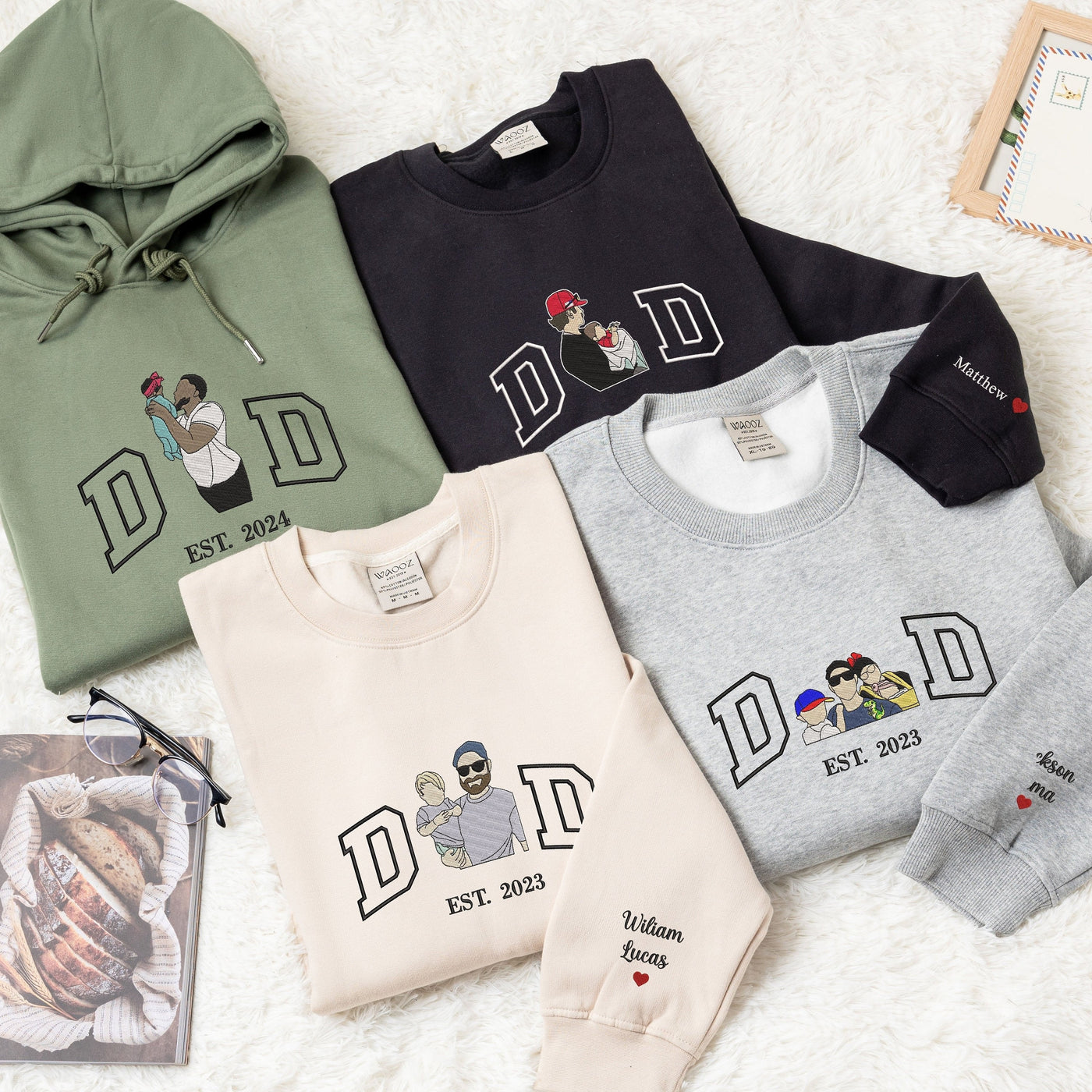 Custom Portrait from Photo Sweatshirt Embroidered Dad,Papa Sweatshirt