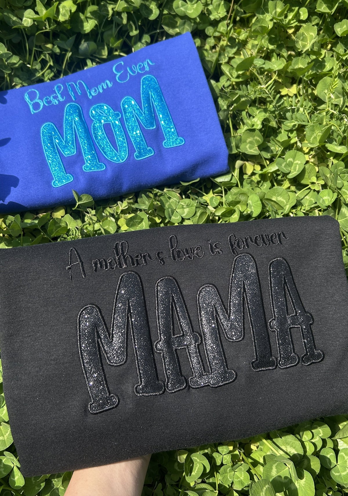Custom Mom's Glitter Embroidered T-shirt and Sweatshirt | a gift for mom with a warm word
