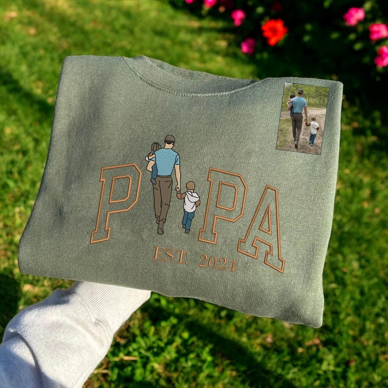 Custom Portrait from Photo Sweatshirt Embroidered Dad,Papa Sweatshirt