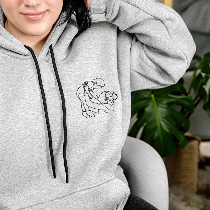 Custom Parent-Child Photo Outline Embroidered Sweatshirt - Surprise Mother's Day gift