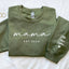 Custom Puff Print Sweatshirt Est Year with Kids Names on Sleeve | for Mama and Grandma Gift