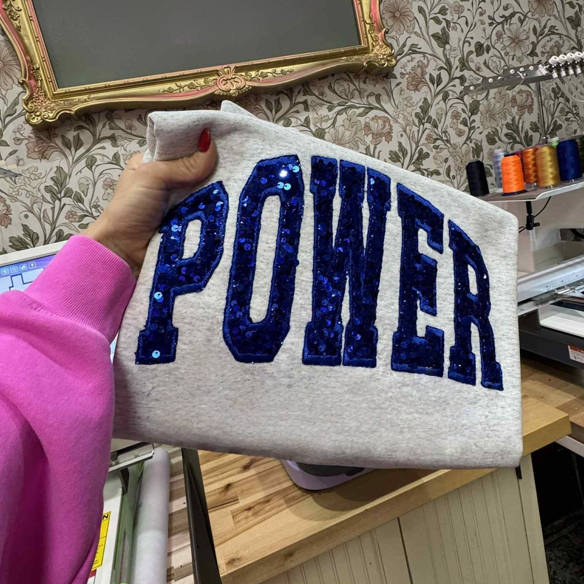 Custom Sequin MAMA Sweatshirt Personalized Glitter Letters Vintage Style Mother’s Day Gift for Mom