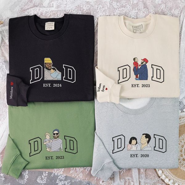 A Papa T-shirt with a photo and a sweatshirt separately embroidered with the portraits of the father and the child