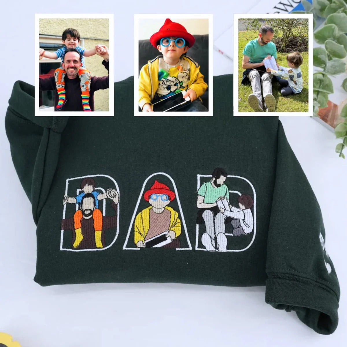 Custom Comic Photo Embroidered #Dadlife Shirt Sweatshirt Hoodie Father's Day Gift For Dad