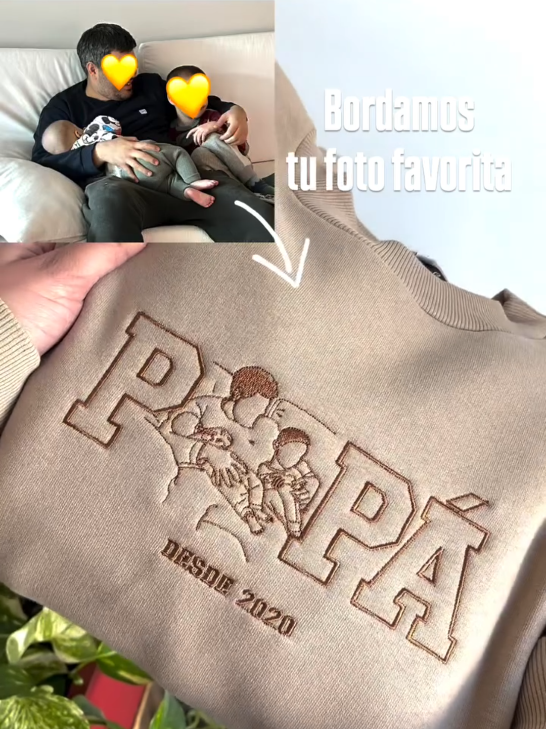 Custom Papa, Papi Portrait Sweatshirt, Personalised Embroidered Gift from Photo