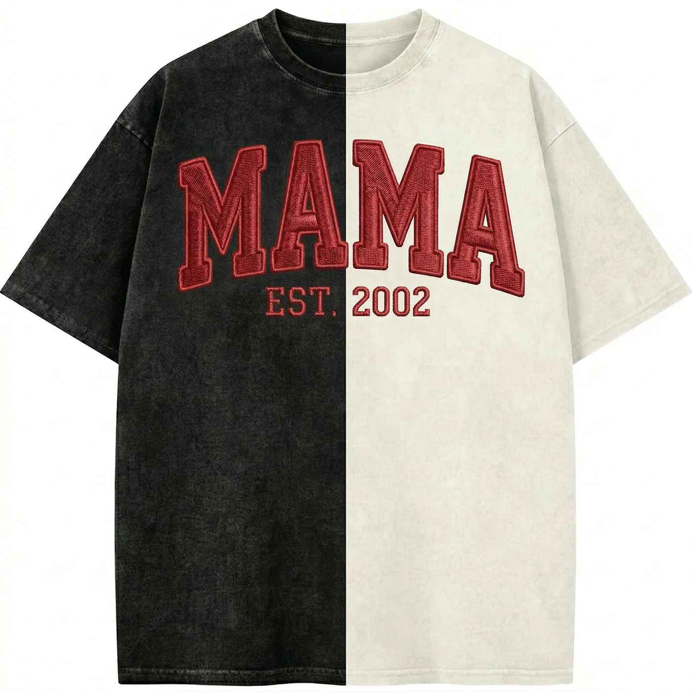 Custom Washed Patchwork MOM Embroidered T-shirt Mothers Day Gift for Mama