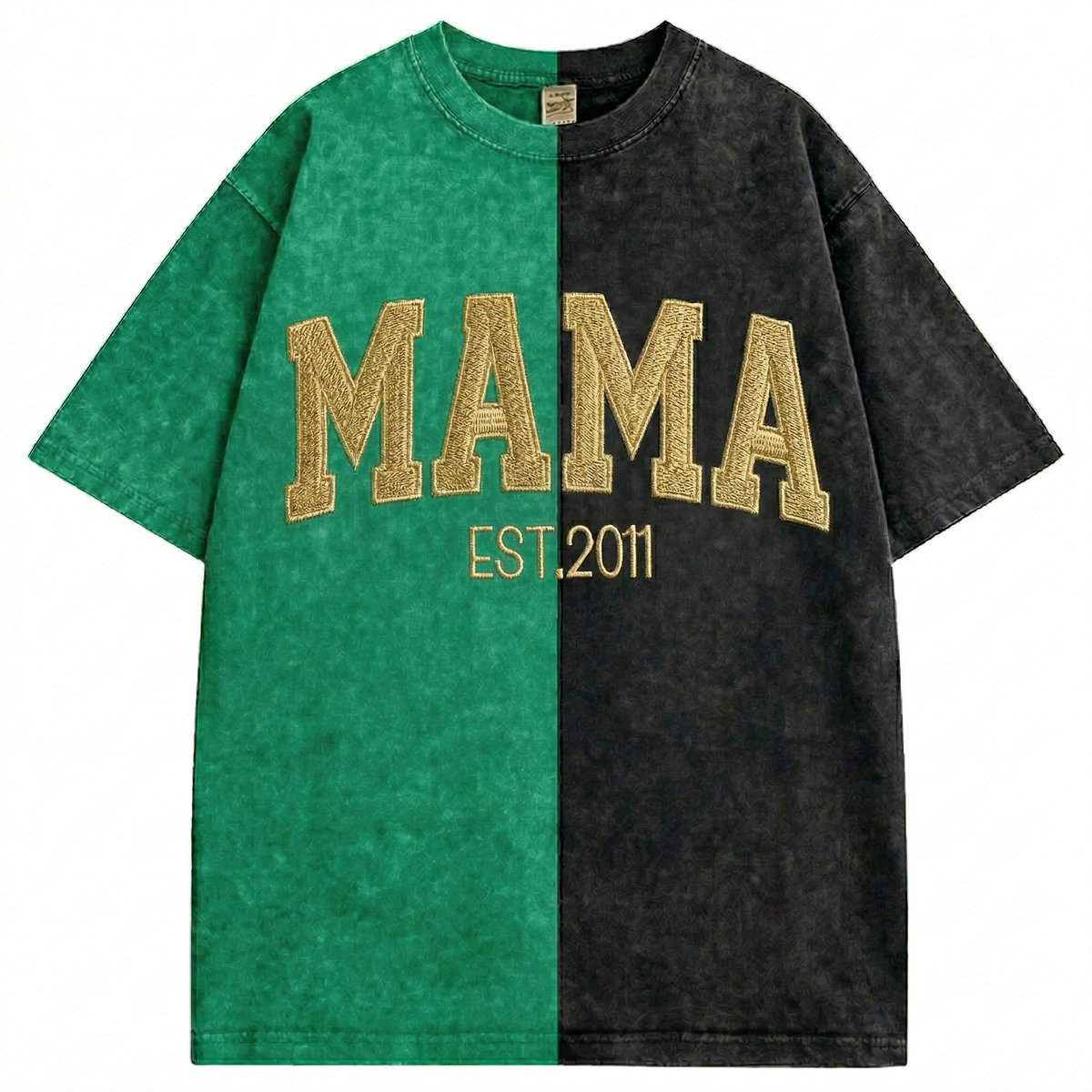 Custom Washed Patchwork MOM Embroidered T-shirt Mothers Day Gift for Mama