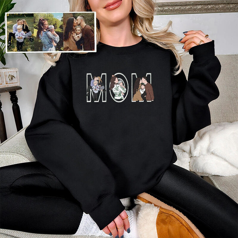 Custom Photo Portrait Embroidery Sweatshirt | Gift For Dad/Mama/Family