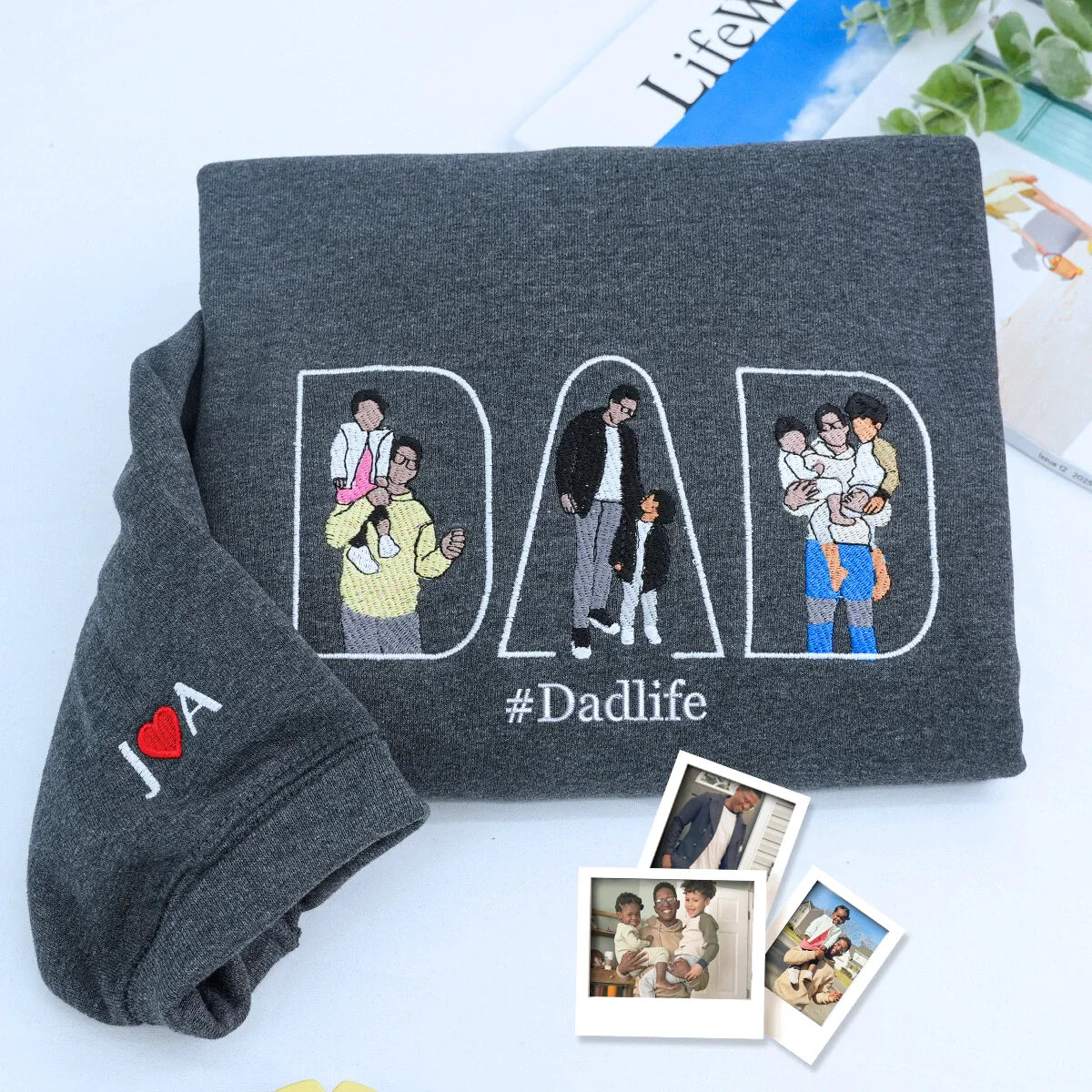 Custom Comic Photo Embroidered #Dadlife Shirt Sweatshirt Hoodie Father's Day Gift For Dad