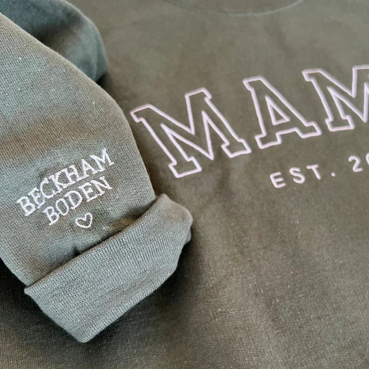 Custom Mama Embroidered Sweatshirt With Kids Names Sleeve | Mother's Day Gift