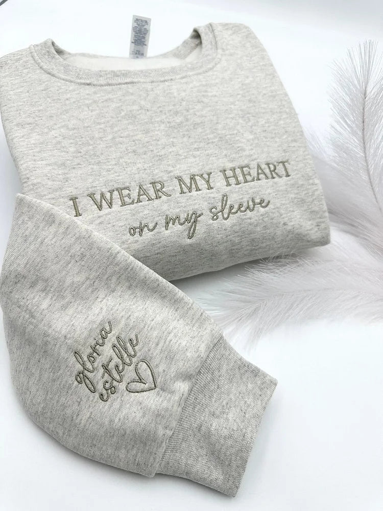 Custom I WEAR MY HEART on my sleeve Embroidered Mama Sweatshirt | Mother's Day Gift