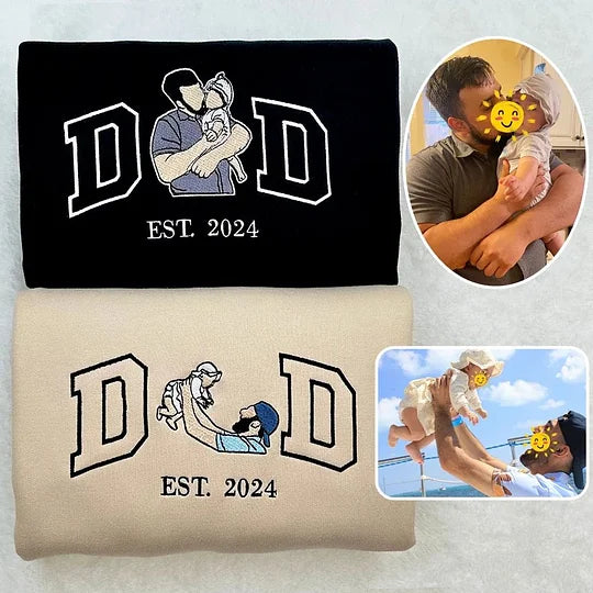 Custom Portrait from Photo Sweatshirt Embroidered Dad,Papa Sweatshirt