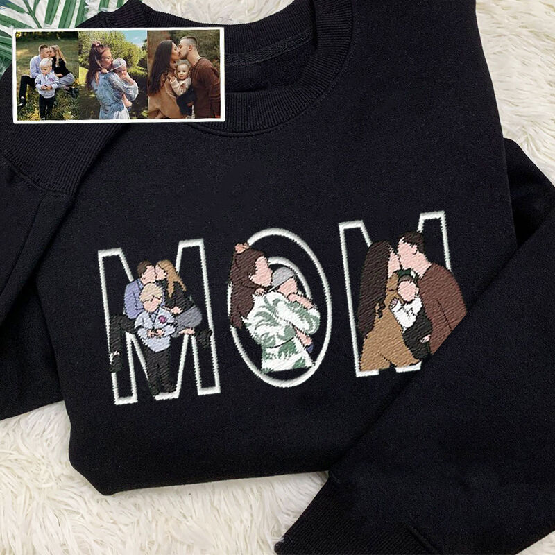 Custom Photo Portrait Embroidery Sweatshirt | Gift For Dad/Mama/Family