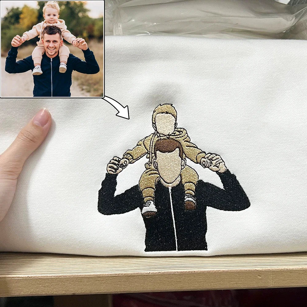 Custom Embroidered Photo Portrait Sweatshirt For papà, papá, dad