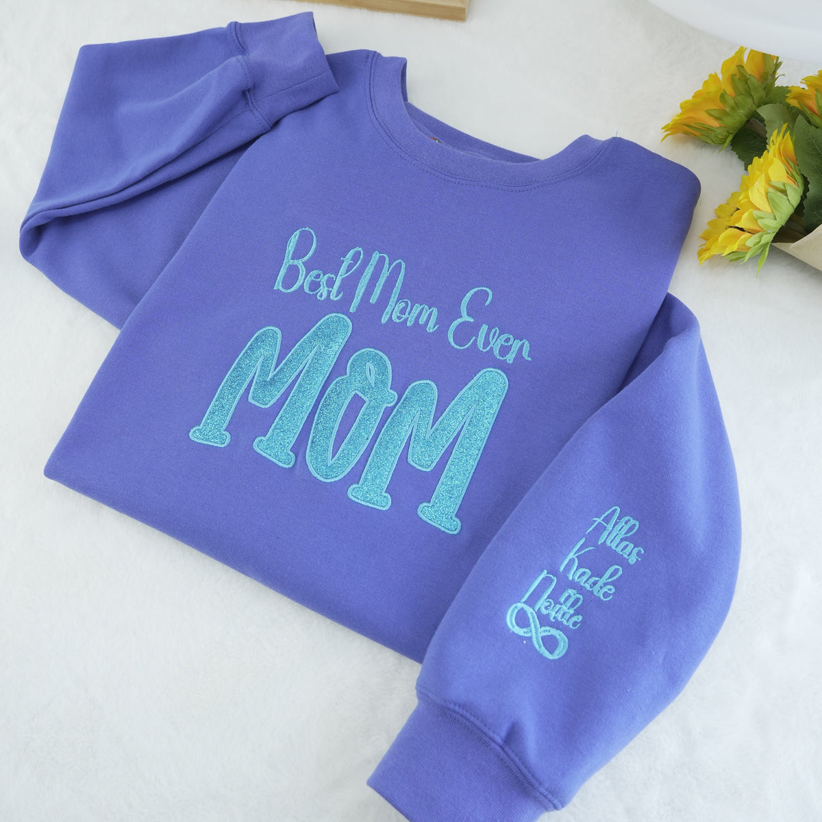 Custom Mom's Glitter Embroidered T-shirt and Sweatshirt | a gift for mom with a warm word