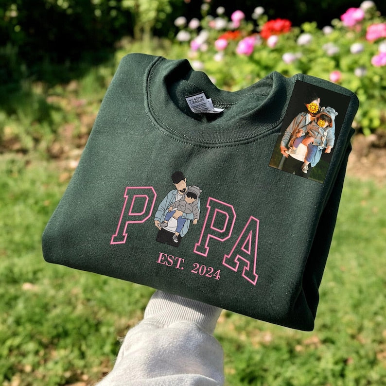 Custom Portrait from Photo Sweatshirt Embroidered Dad,Papa Sweatshirt