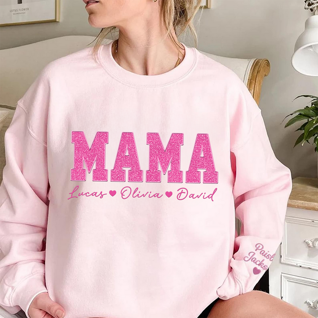 Custom Mom Glitter Embroidered Sweatshirt With Loving Children‘s Name | Mother's Day Gift