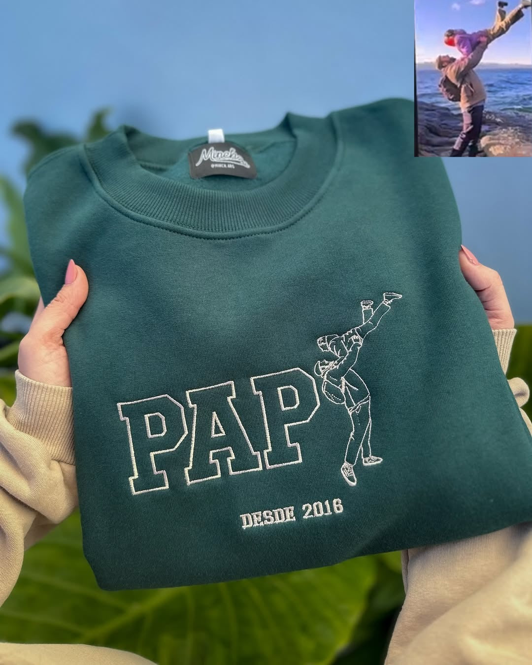 Custom Papa, Papi Portrait Sweatshirt, Personalised Embroidered Gift from Photo