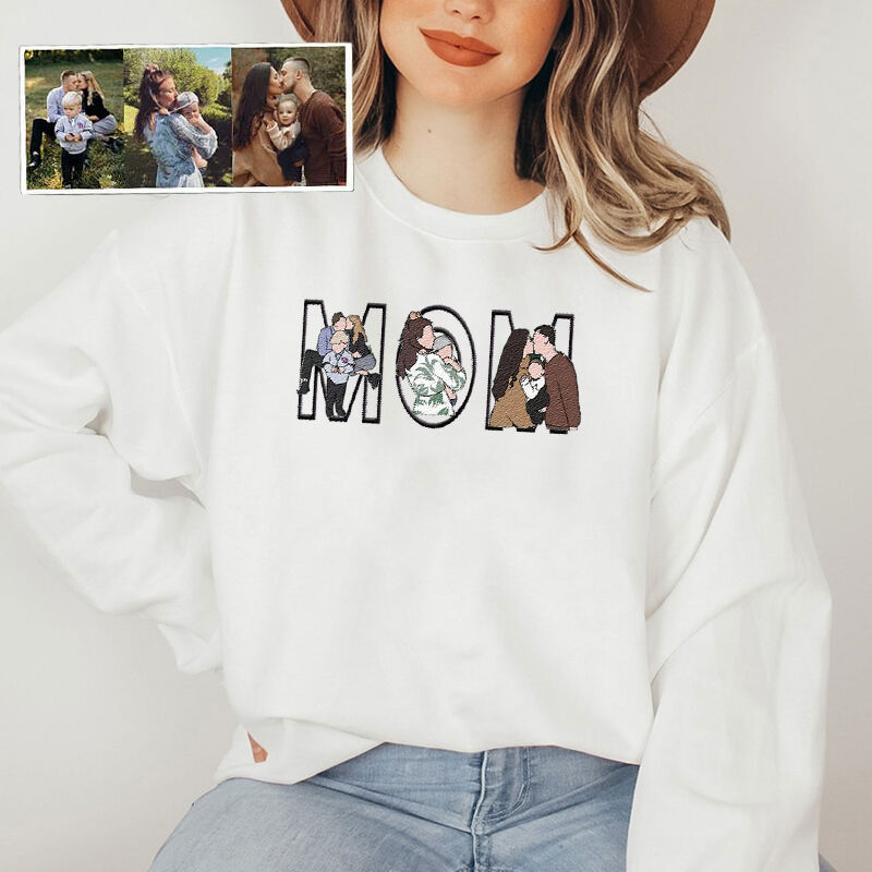 Custom Photo Portrait Embroidery Sweatshirt | Gift For Dad/Mama/Family