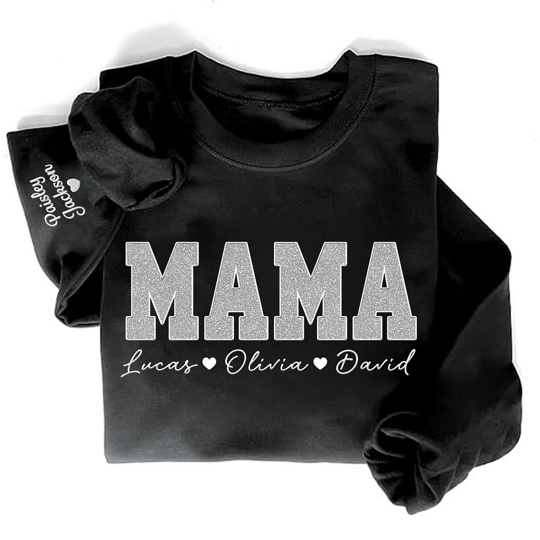 Custom Mom Glitter Embroidered Sweatshirt With Loving Children‘s Name | Mother's Day Gift