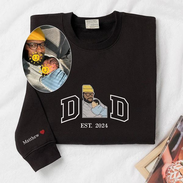 Custom Portrait from Photo Sweatshirt Embroidered Dad,Papa Sweatshirt