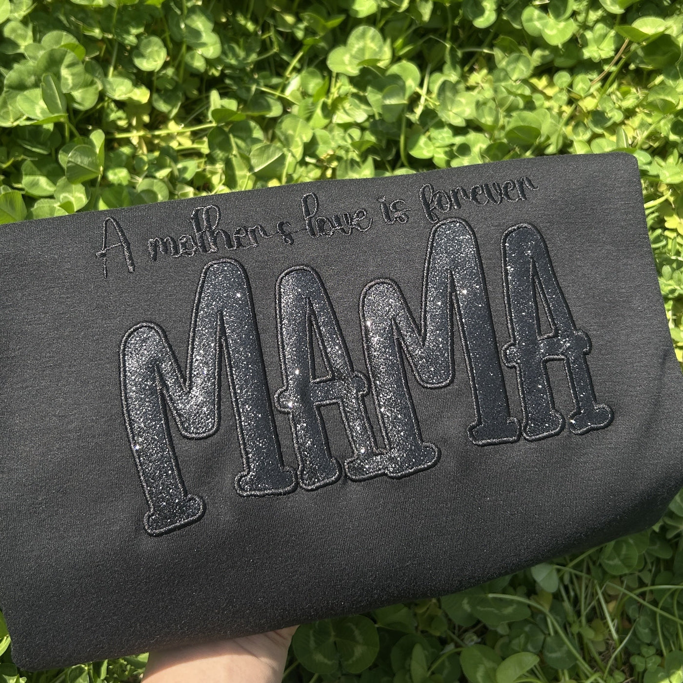 Custom Mom's Glitter Embroidered T-shirt and Sweatshirt | a gift for mom with a warm word