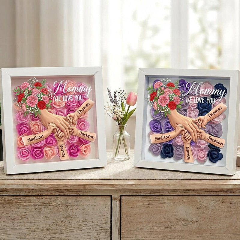 "Carnation"-Personalized Mom Holding Hands Memorial Shadow Box-Mother's Day Remembrance Frame, In Loving Memory Gift