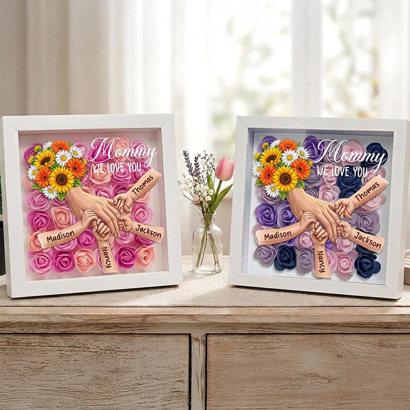 "sunflower"-Personalized Mom Holding Hands Memorial Shadow Box-Mother's Day Remembrance Frame, In Loving Memory Gift