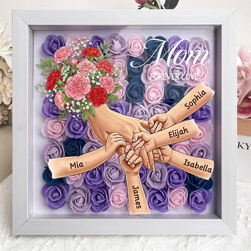 "Carnation"-Personalized Mom Holding Hands Memorial Shadow Box-Mother's Day Remembrance Frame, In Loving Memory Gift