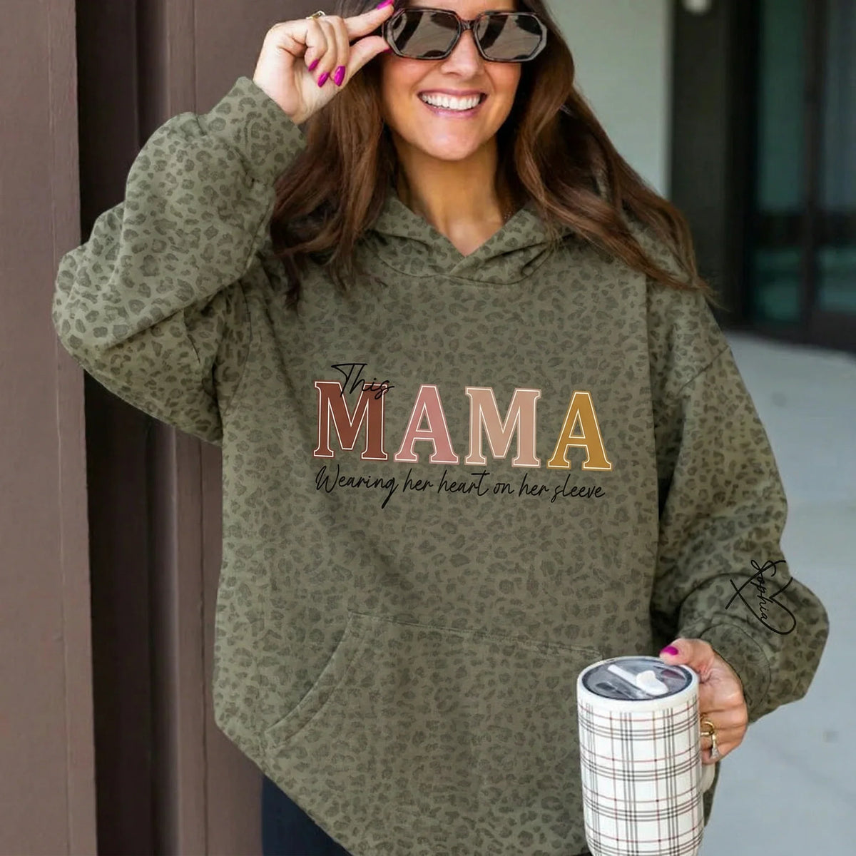 Wear Your Heart on Your Sleeve – Personalized Mama Leopard Sweatshirt with Kids’ Names