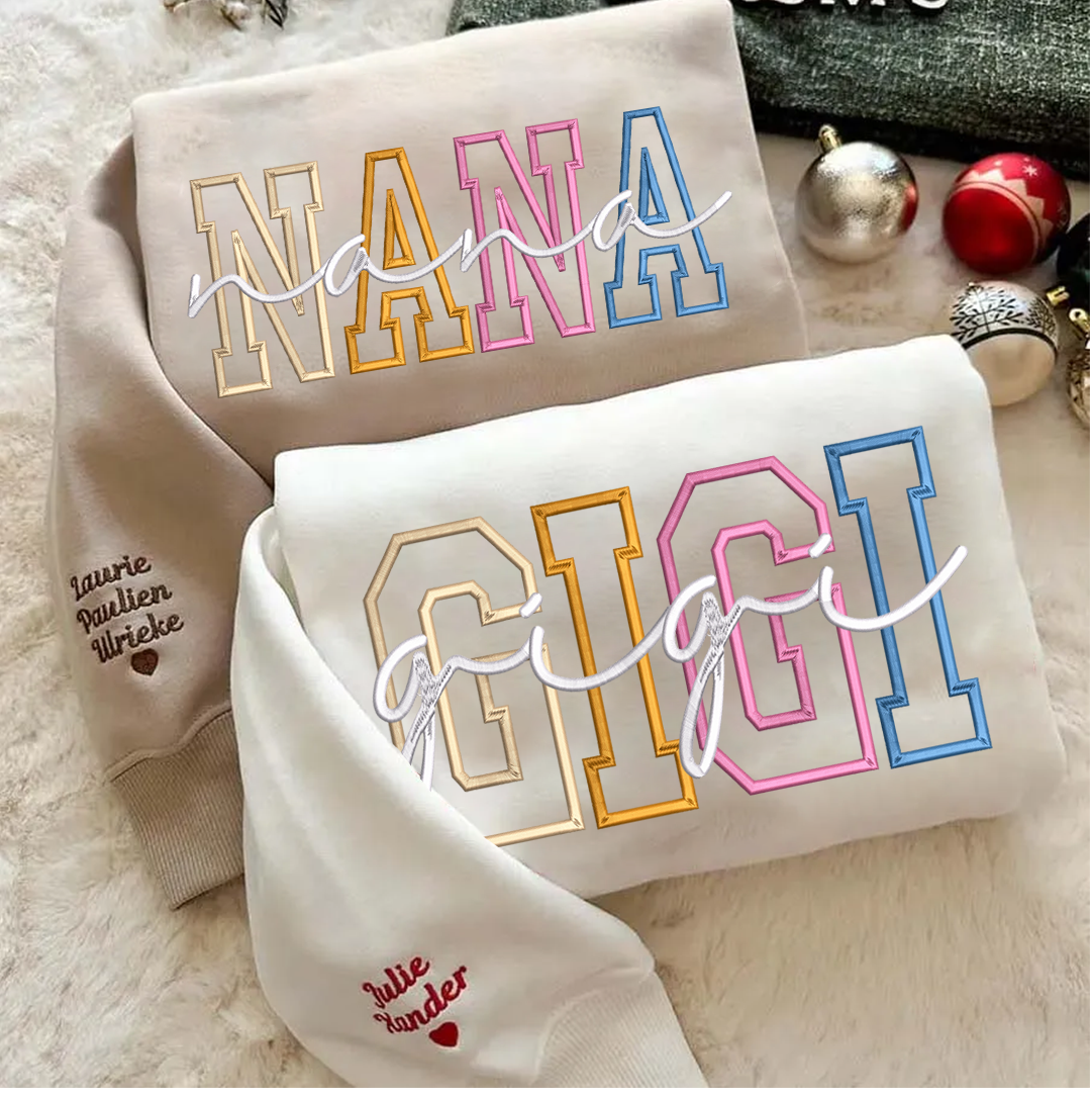 Custom Color Embroidered Nana Sweatshirt and Grandkids | Mother's Day Christmas Gifts for Mom