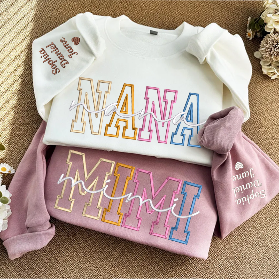 Custom Color Embroidered Nana Sweatshirt and Grandkids | Mother's Day Christmas Gifts for Mom