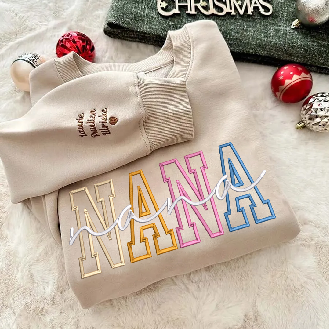 Custom Color Embroidered Nana Sweatshirt and Grandkids | Mother's Day Christmas Gifts for Mom