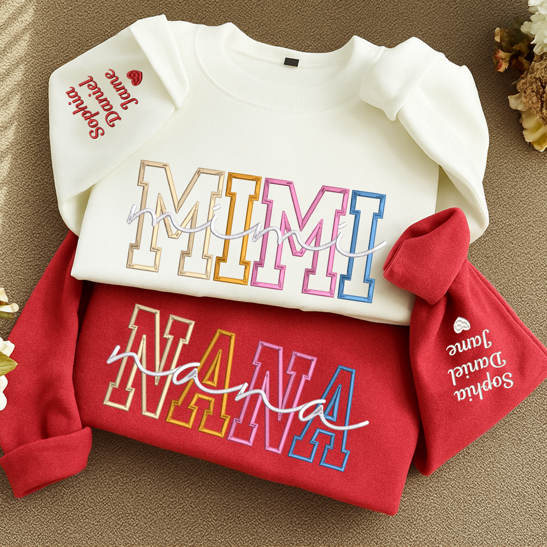 Custom Color Embroidered Nana Sweatshirt and Grandkids | Mother's Day Christmas Gifts for Mom