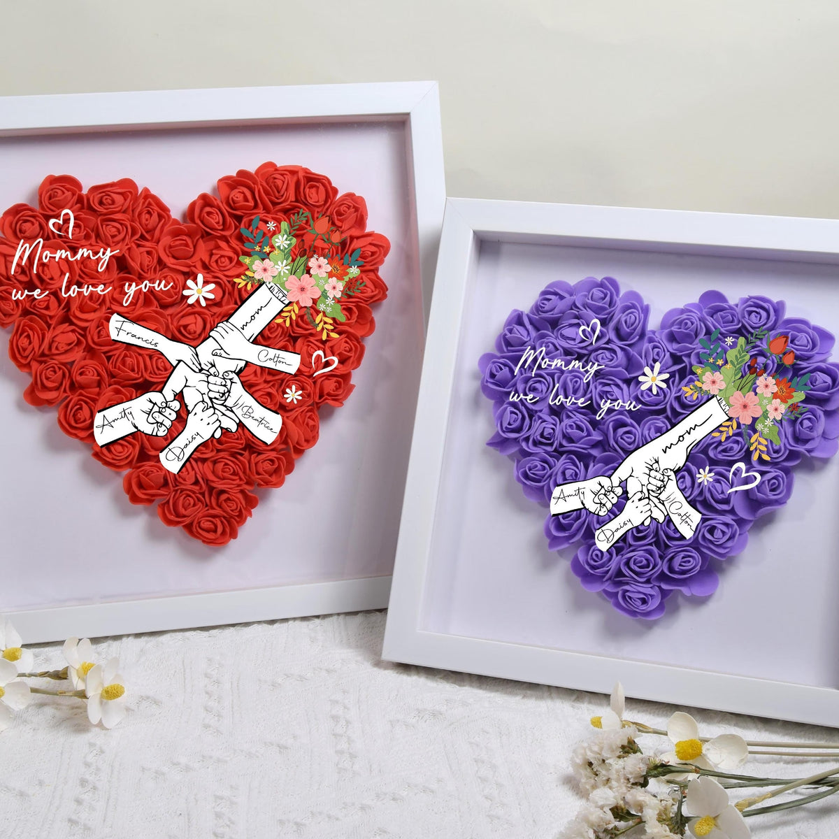 Personalized Flower Handprints Flower Shadow Box For Mom Gift | Mother’s Day gift